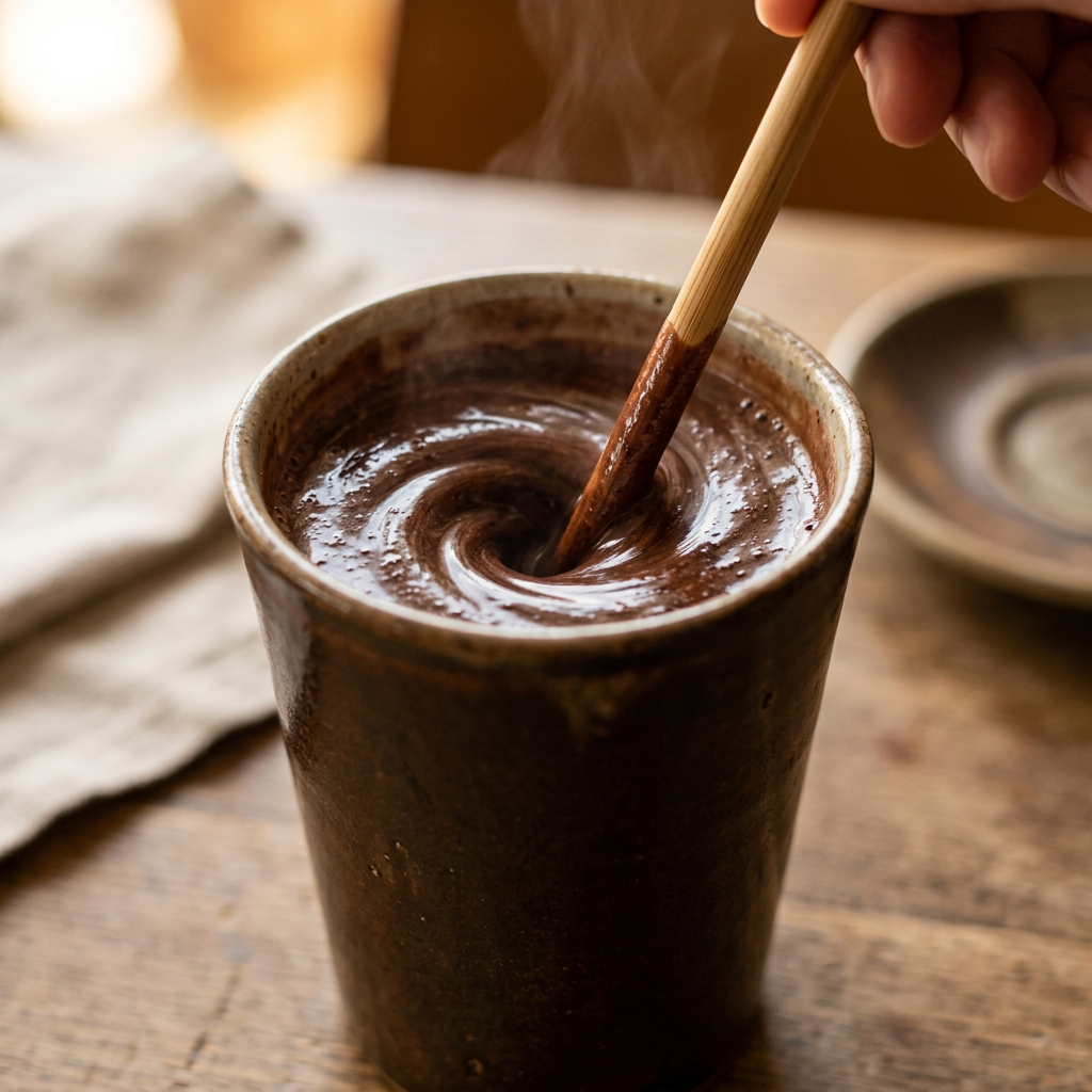 Stir hot chocolate to the bottom