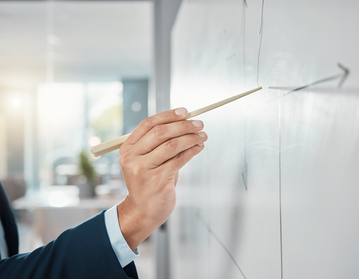 Point dramatically at a whiteboard