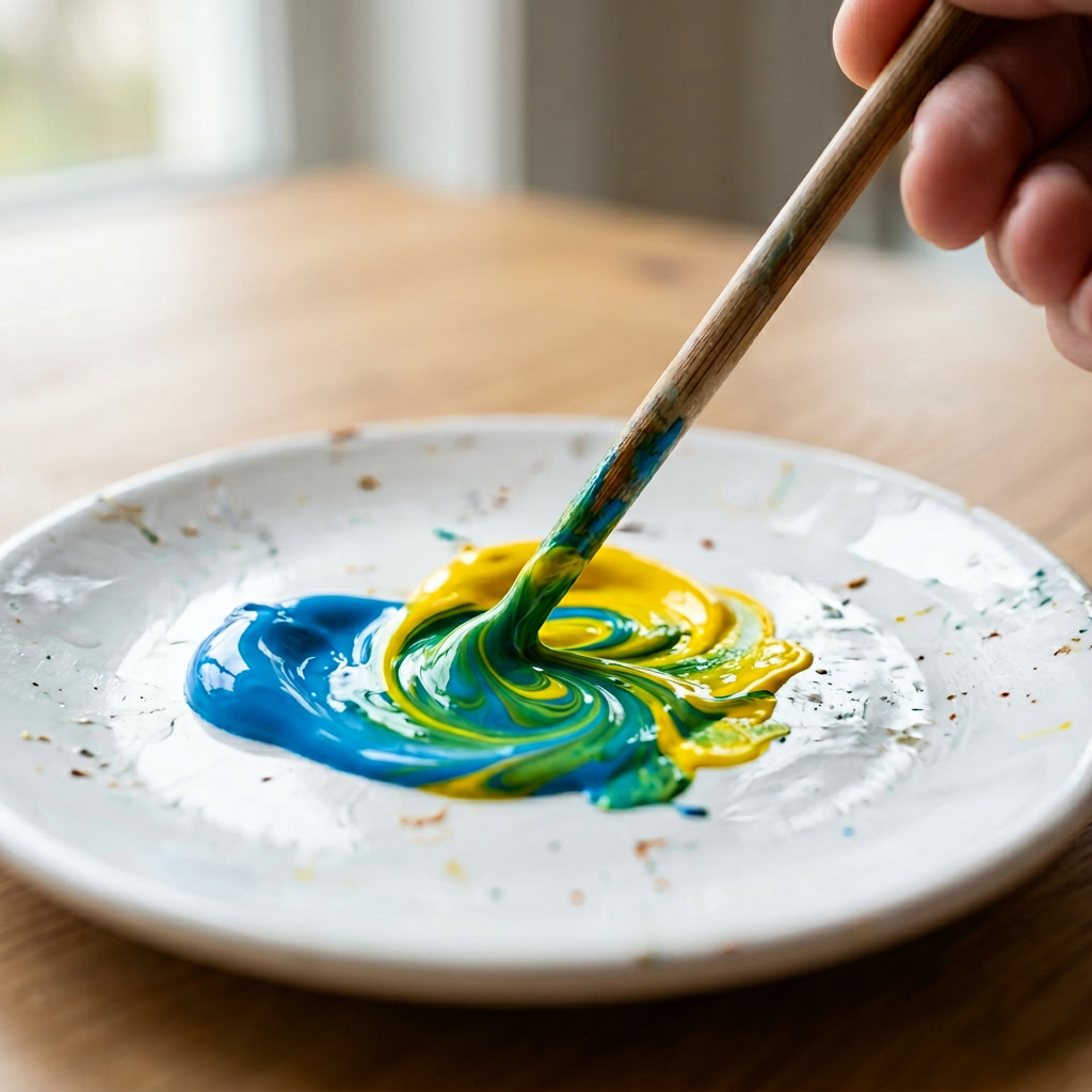 Mix paint on a palette